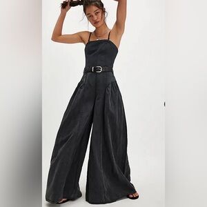 Free People Black One-Piece Wide Leg Silhouette Jumpsuit